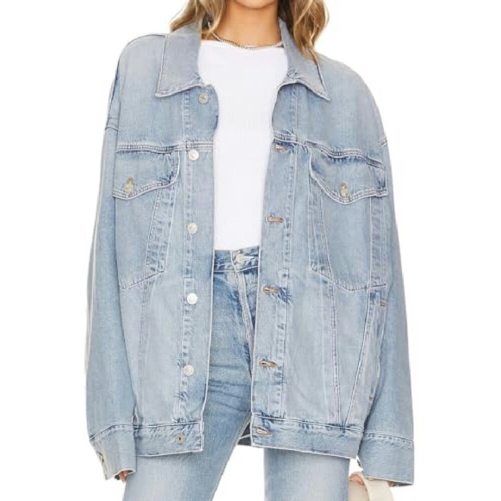Oversized Boyfriend Denim Jacket Vintage Washed Casual Loose Fit - Picture 2 of 7